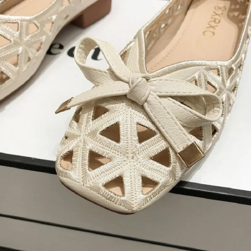 Embroidered Pointed Toe Flats | Slingback Ballet Shoes | Elegant Bow Detail Dress Flats