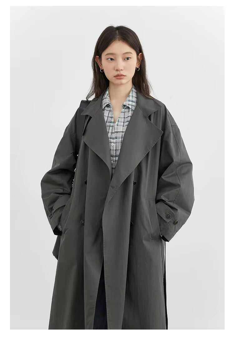Classic Double-Breasted Trench Coat, Longline Coat with Wide Lapels and Adjustable Cuffs, Elegant Minimalist Transitional Outerwear