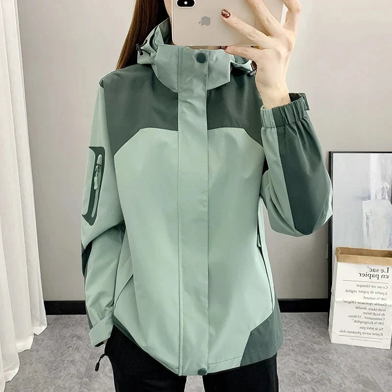 Hooded Windbreaker Jacket, Lightweight Zip-Up Outdoor Jacket with High Collar, Elastic Cuffs and Utility Pockets, Casual Activewear
