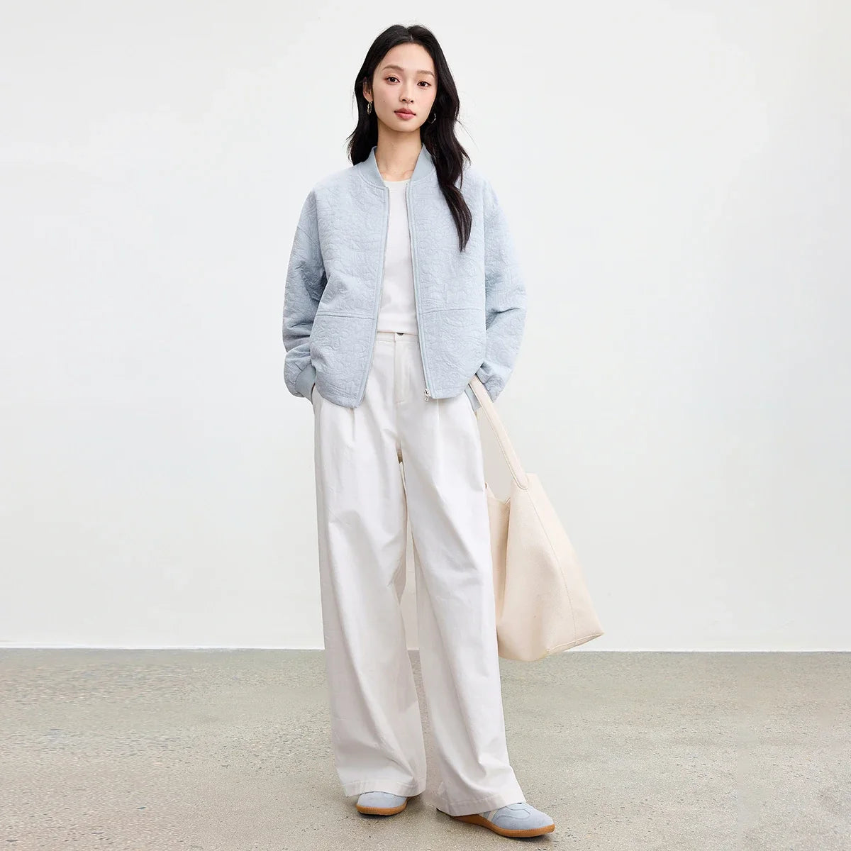 Quilted Bomber Jacket, Lightweight Zip-Up Jacket with Ribbed Collar and Cuffs, Relaxed Fit Casual Transitional Outerwear