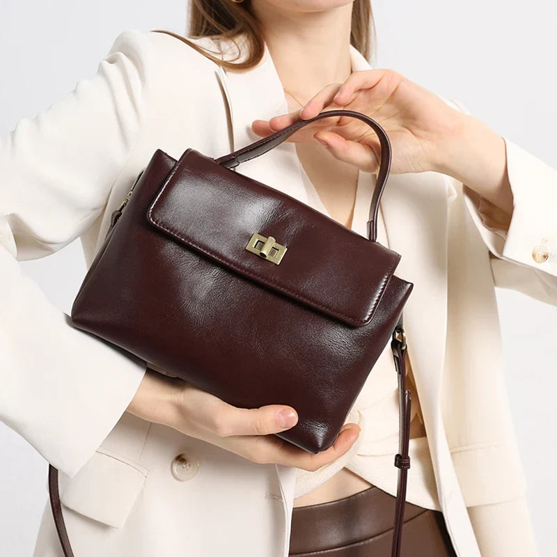 Structured Top Handle Handbag, Elegant Box Satchel with Adjustable Shoulder Strap, Minimalist Crossbody Purse for Work, Dates & Everyday Use