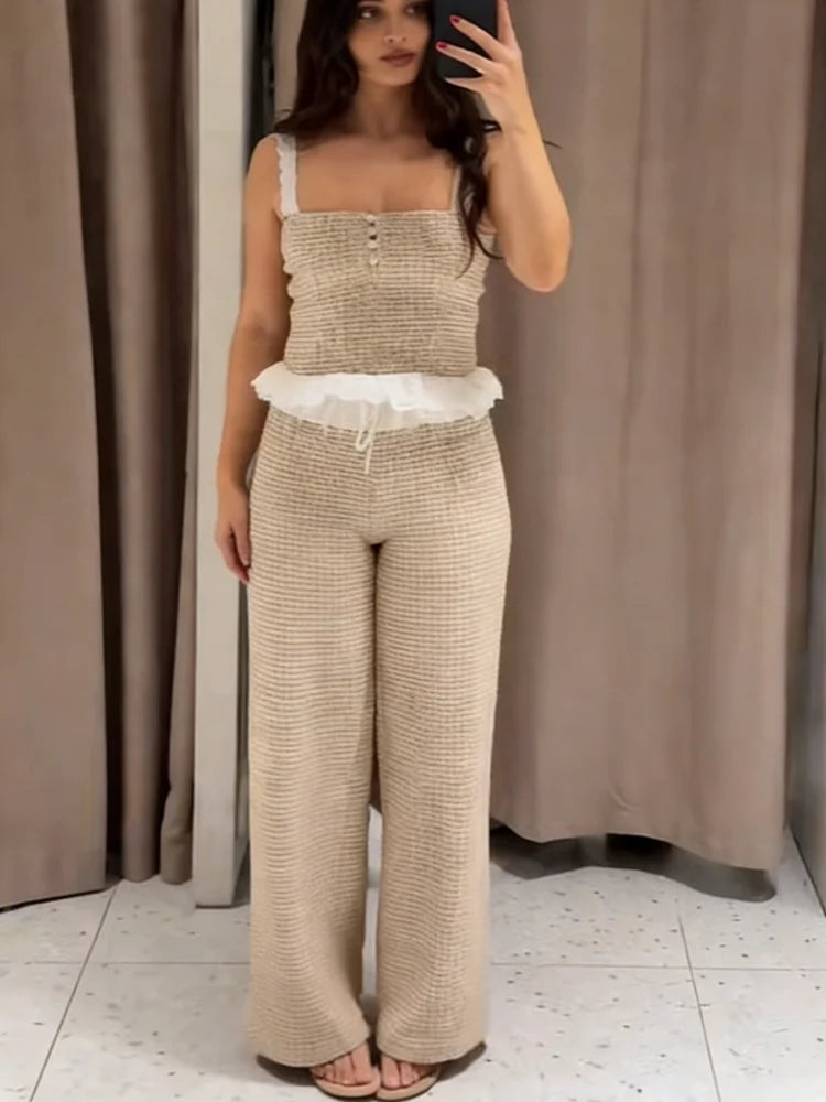 Smocked Cami Top & Maxi Skirt Co-Ord Set | Sleeveless Textured Two Piece Outfit | Chic Casual Vacation Matching Set