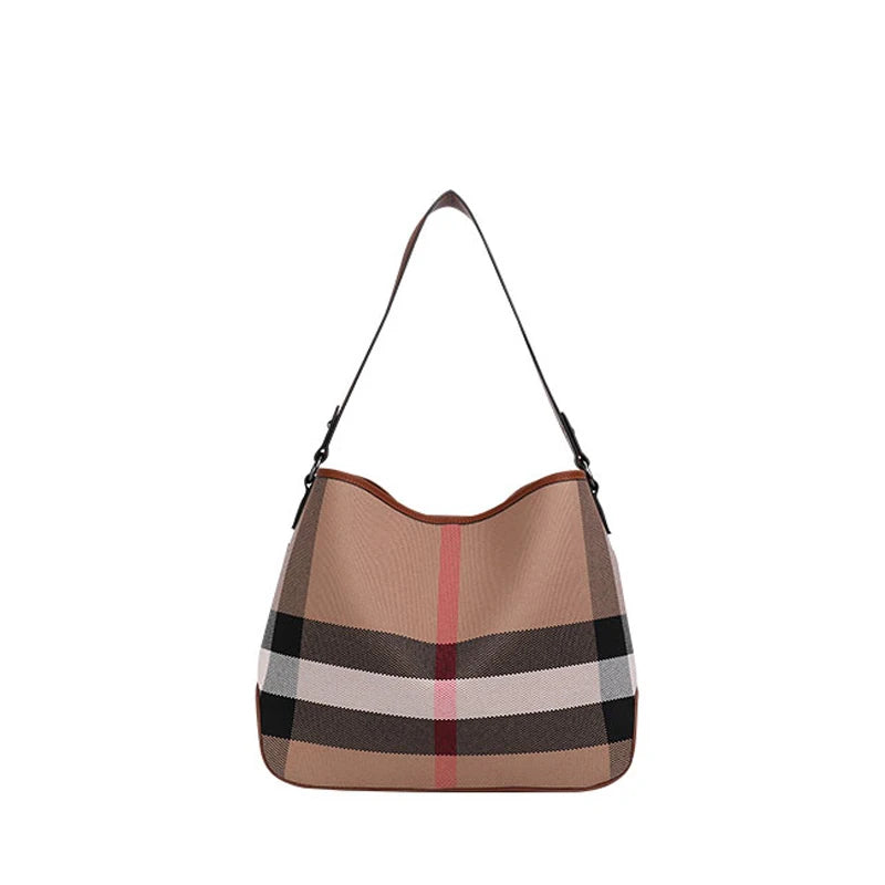 Plaid Shoulder Tote Bag, Spacious Hobo Handbag with Long Shoulder Strap, Classic Everyday Carryall Purse for Work, Shopping & Travel