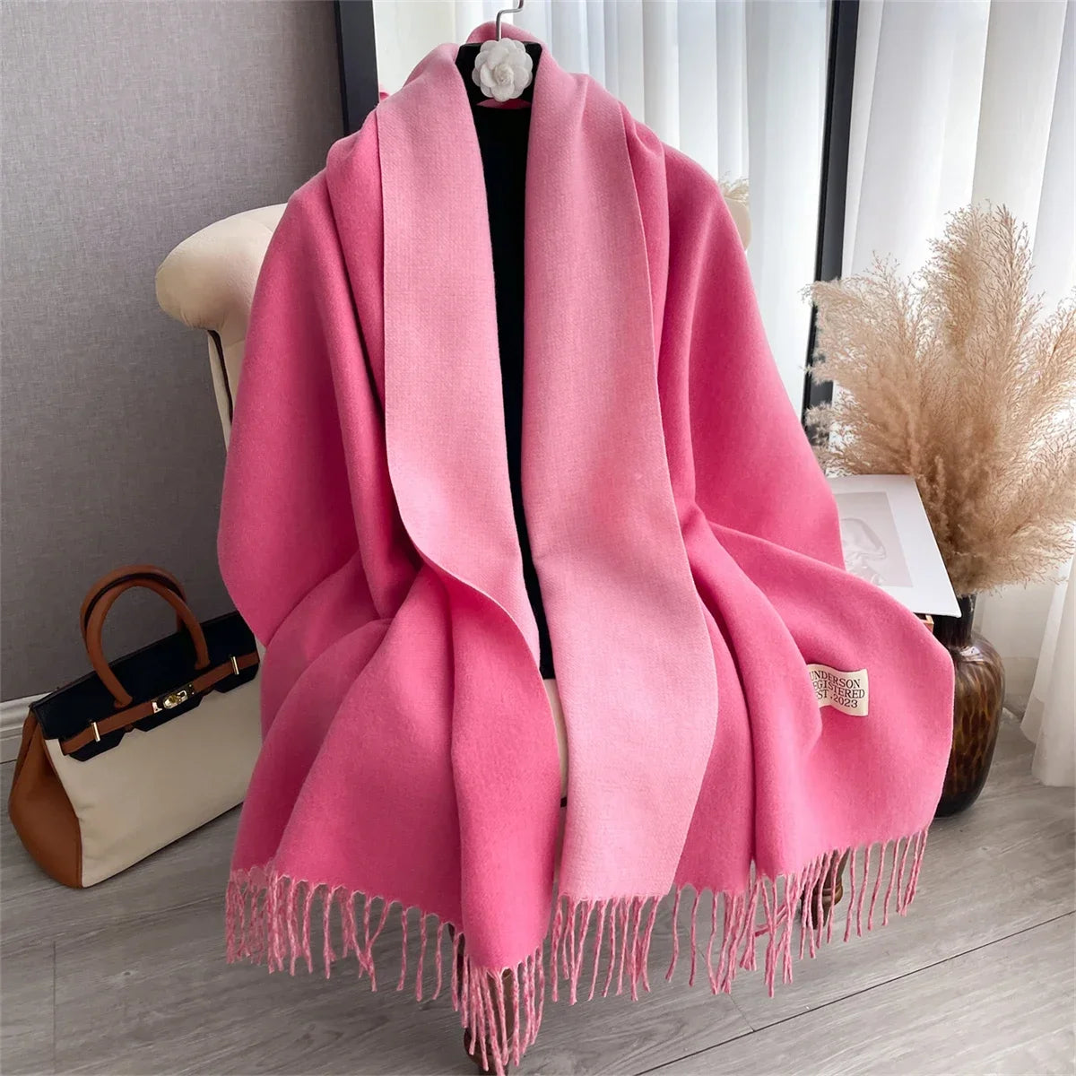 Women's Shawl Wrap, Two-Tone Fringed Scarf, Elegant Oversized Shoulder Wrap for Women