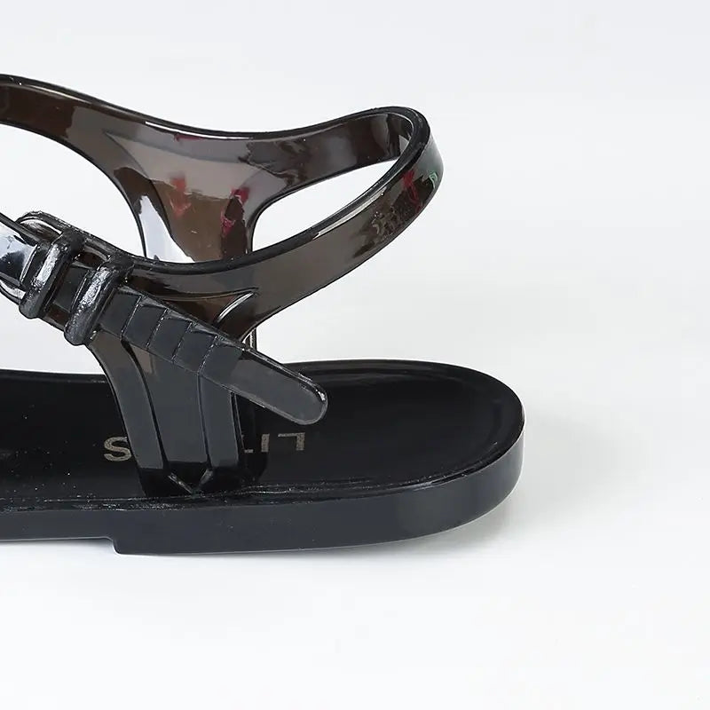 Floral Jelly Sandals | Ankle Strap Flat Sandals | Glossy Open Toe Summer Beach Shoes