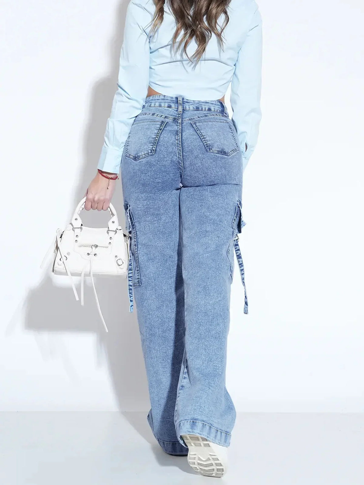 High Waisted Flare Jeans Cargo Wide Leg Denim Pants Bell Bottom Trousers Relaxed Fit Streetwear Casual Full Length
