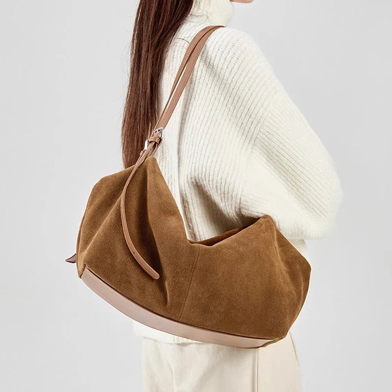 Suede Hobo Shoulder Bag, Slouchy Tote Handbag with Long Handles, Soft Casual Purse for Shopping, Travel & Everyday Use