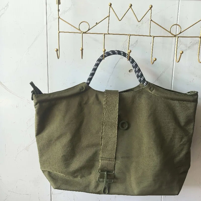 Minimalist Canvas Tote Bag, Large Shoulder Handbag with Striped Handles, Casual Everyday Carryall Purse with Secure Strap Closure