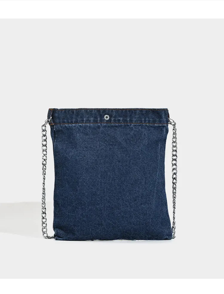 Embroidered Denim Crossbody Bag, Colorful Floral Shoulder Purse with Chain Strap, Artistic Boho Mini Handbag for Travel, Festivals & Everyday Use