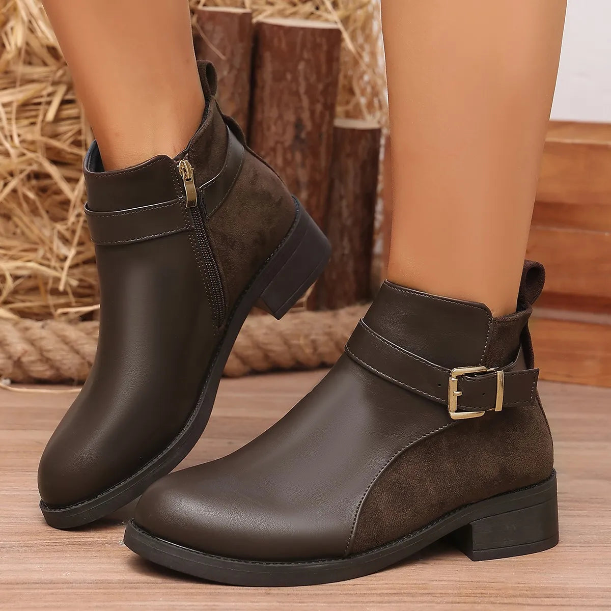 Buckle Ankle Boots | Low Block Heel Zip-Up Booties | Classic Casual Winter Boots