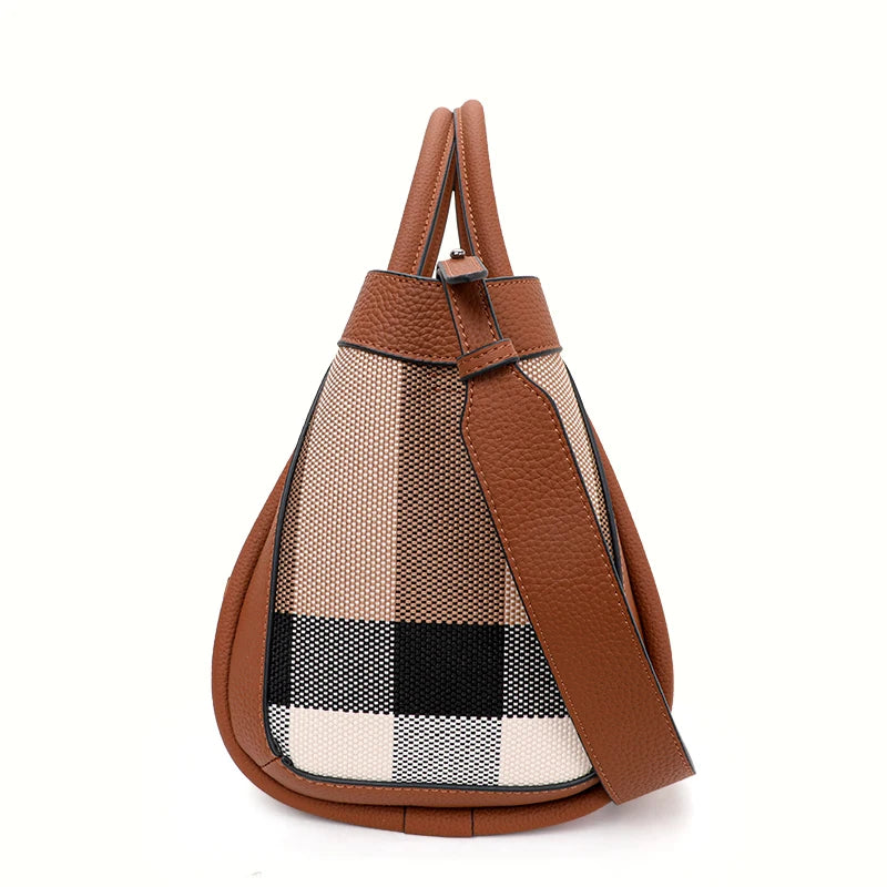 Plaid Tote Handbag, Structured Shoulder Carryall with Double Top Handles & Adjustable Strap, Spacious Work Purse for Travel, Shopping & Everyday Use