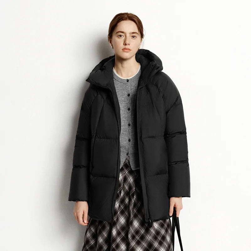 Hooded Quilted Puffer Coat, Longline Insulated Winter Jacket with High Collar, Warm Casual Cold Weather Outerwear