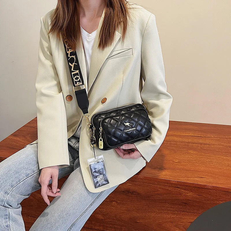 Quilted Crossbody Bag, Mini Shoulder Handbag with Adjustable Wide Strap, Compact Padded Camera Style Purse for Travel, Shopping & Everyday Use