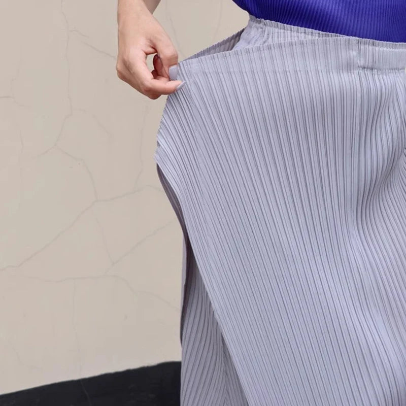 High Waisted Asymmetrical Midi Skirt Draped Wrap Skirt Side Slit Pleated Long Skirt Elegant Casual Streetwear Bottomwear