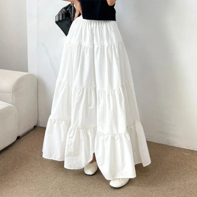 High Waisted Tiered Maxi Skirt A Line Long Ruffle Skirt Flowing Full Length Elastic Waist Casual Boho Summer Skirt