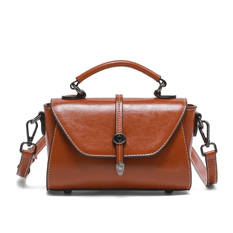 Women's Top Handle Handbag, Elegant Leather Crossbody Shoulder Bag, Structured Satchel Purse with Flap Closure & Adjustable Strap