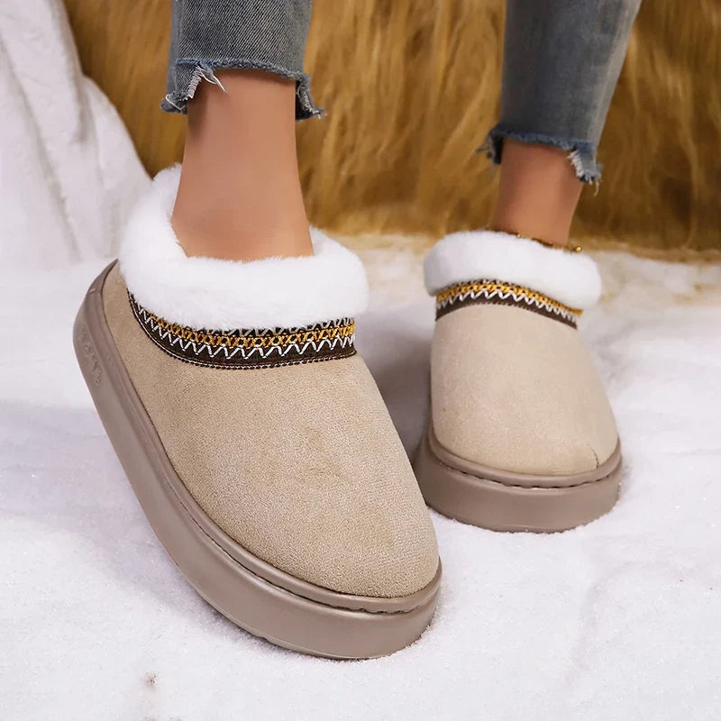 Faux Fur Lined Mules | Cozy Slip-On House Slippers | Plush Winter Indoor Shoes