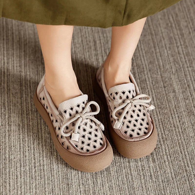 Perforated Lace Up Flats | Closed Toe Casual Shoes | Comfortable Lightweight Walking Shoes