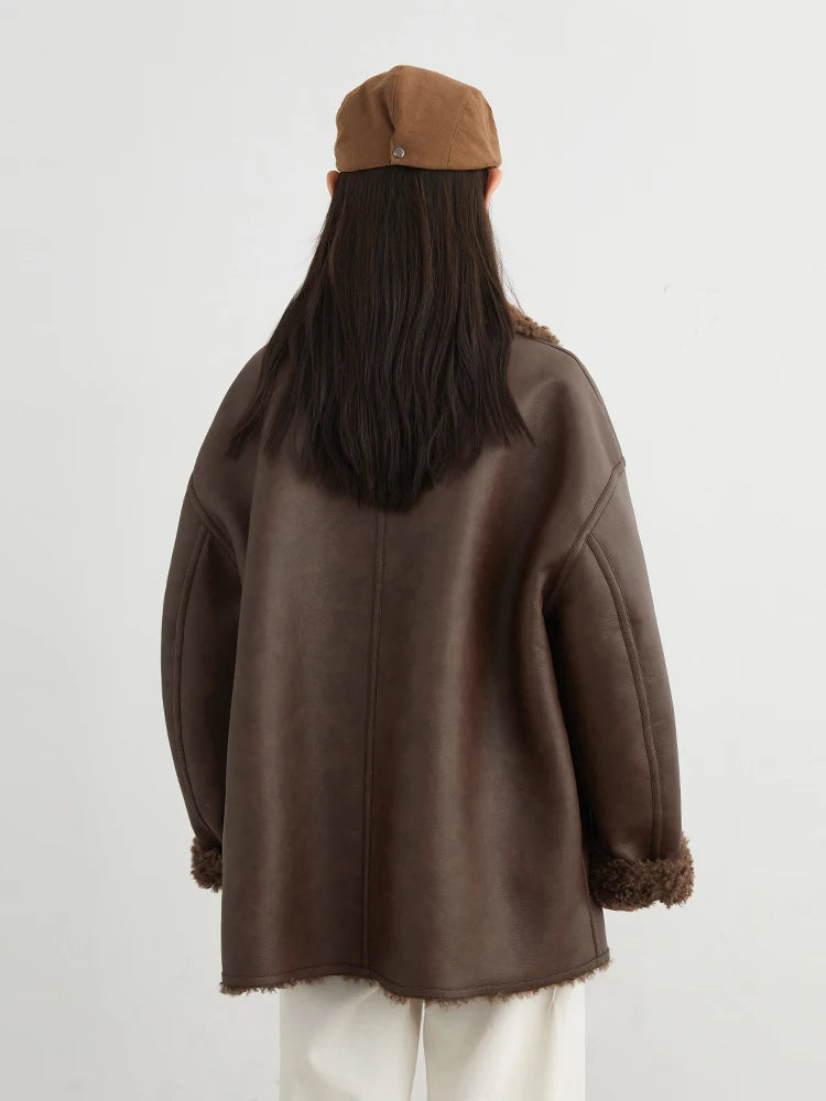 Reversible Faux Shearling Jacket, Double-Sided Coat with Button Front and Plush Teddy Fleece, Cozy Winter Outerwear