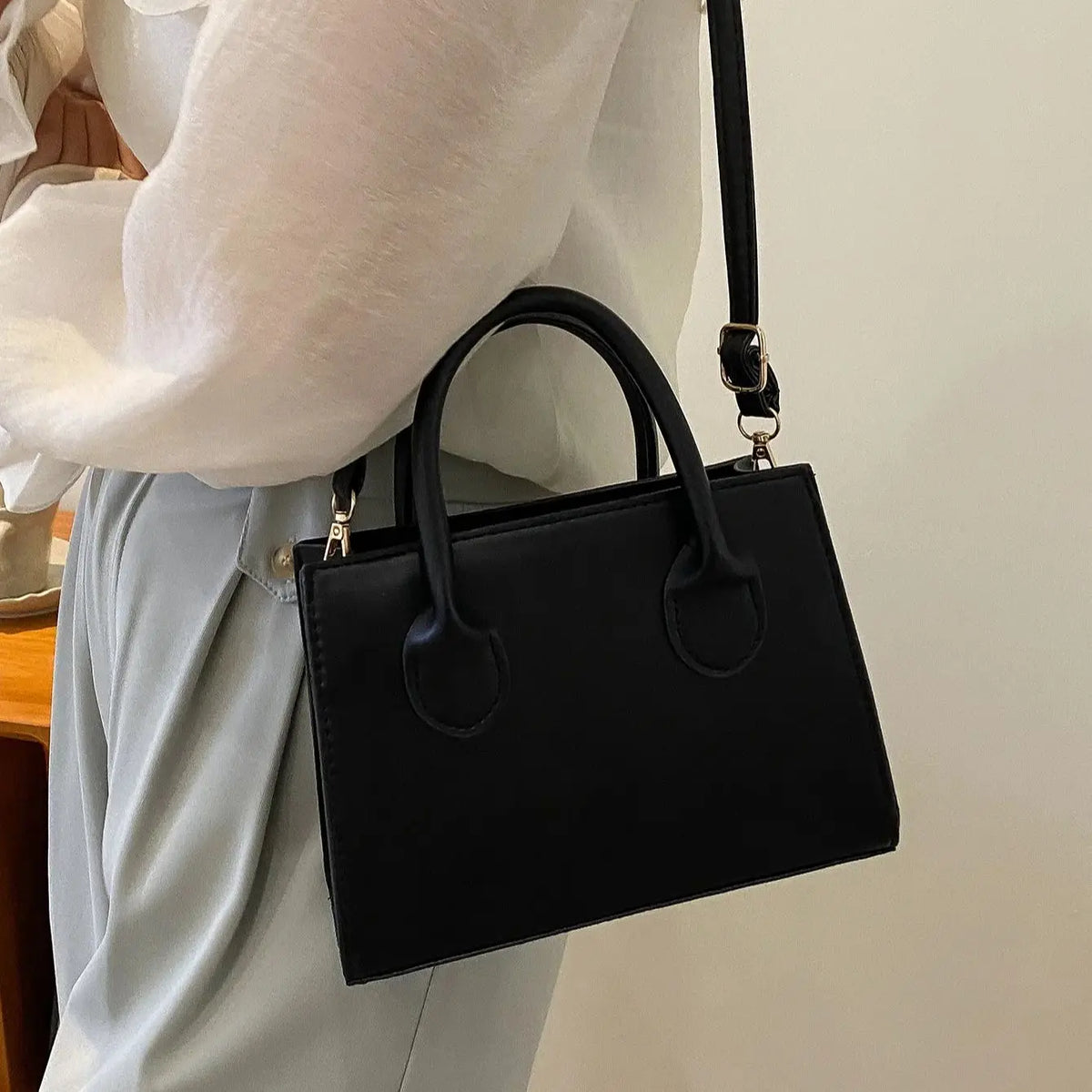 Structured Work Handbag, Minimalist Top Handle Satchel with Adjustable Crossbody Strap, Elegant Shoulder Purse for Office, Travel & Everyday Use