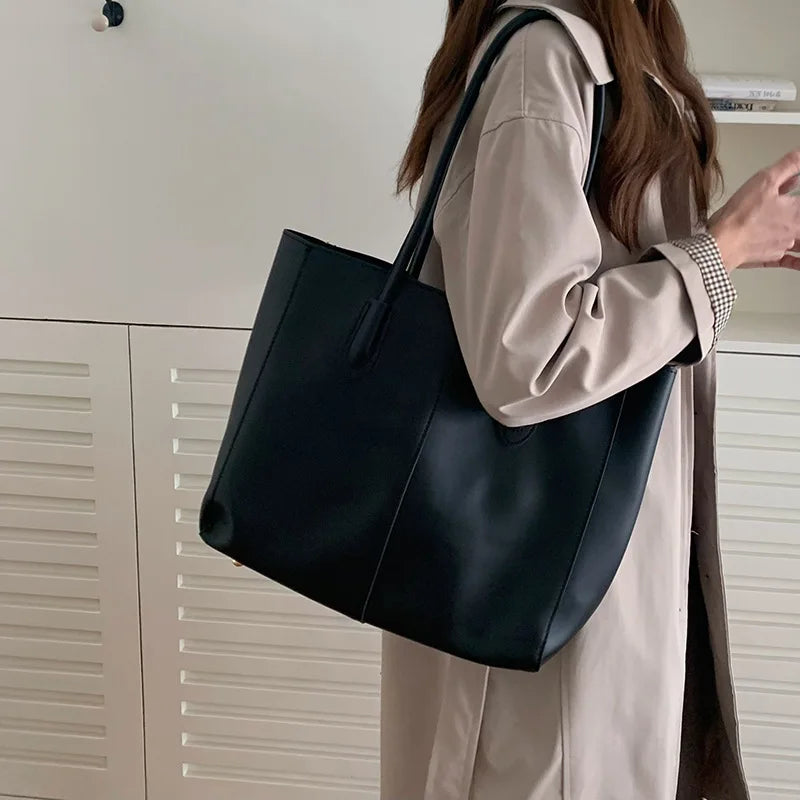 Women's Large Leather Tote Bag, Minimalist Shoulder Handbag, Elegant Work Tote Purse for Office, Travel, Shopping & Everyday Use