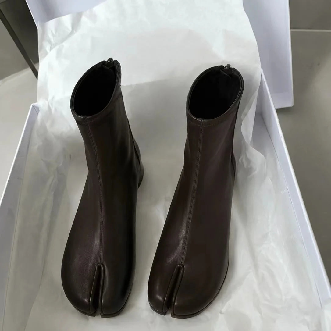 Tabi Ankle Boots | Split Toe Flat Boots | Minimalist Zip-Up Booties | Modern Casual Footwear