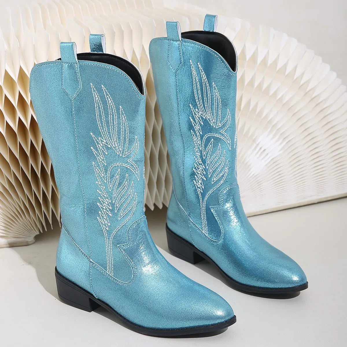 Western Cowboy Boots | Embroidered Knee High Boots | Pointed Toe Riding Boots with Block Heel