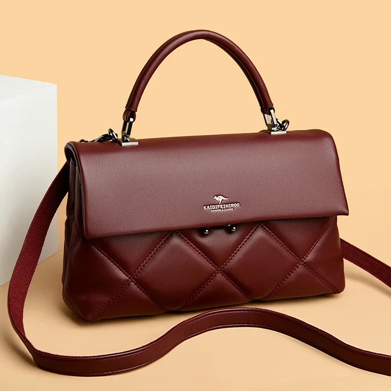 Quilted Flap Handbag, Elegant Structured Top Handle Purse, Padded Shoulder & Crossbody Bag with Magnetic Closure for Work, Dates & Everyday Use