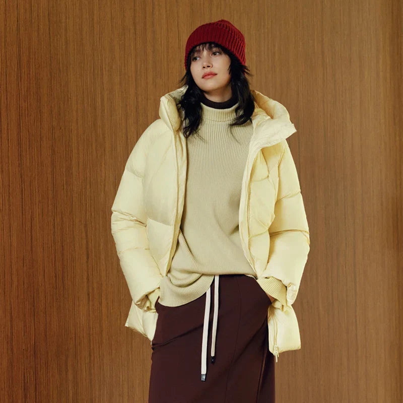 Hooded Quilted Puffer Coat, Longline Insulated Winter Jacket with High Collar, Warm Casual Cold Weather Outerwear