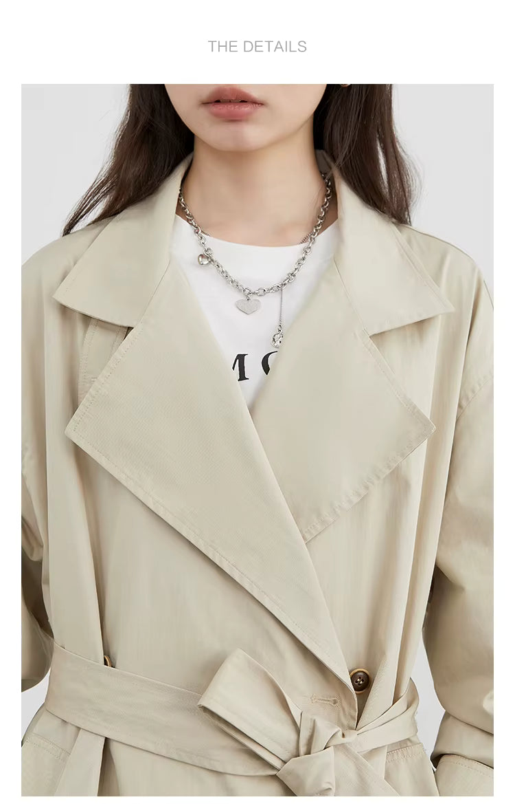 Classic Double-Breasted Trench Coat, Longline Coat with Wide Lapels and Adjustable Cuffs, Elegant Minimalist Transitional Outerwear