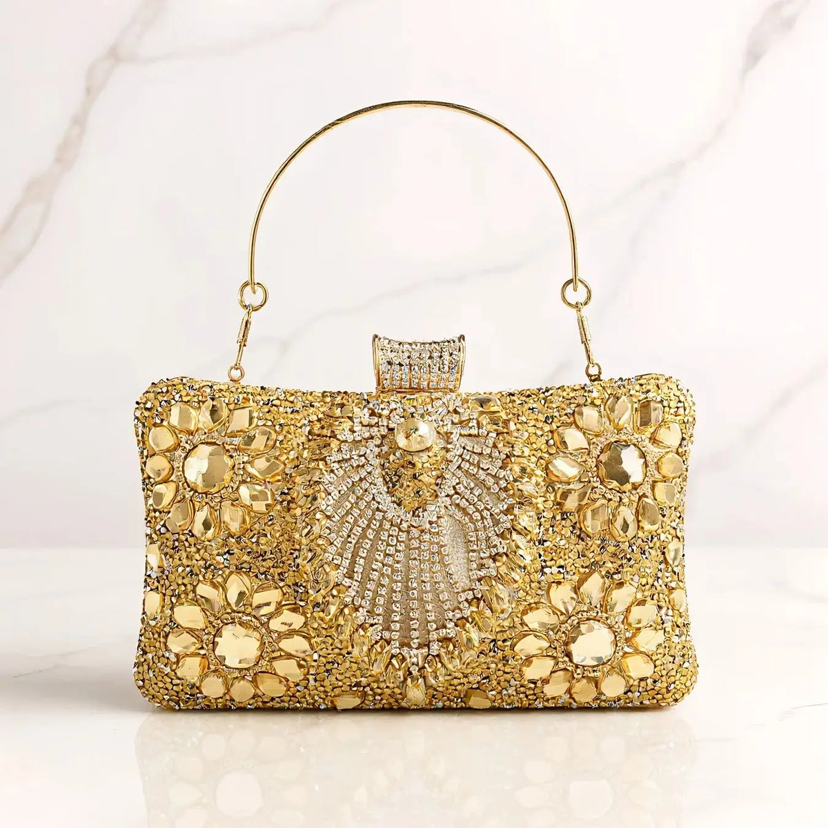Beaded Evening Clutch Bag, Ornate Embellished Handbag with Intricate Floral Design, Elegant Frame Purse for Weddings, Parties & Formal Events