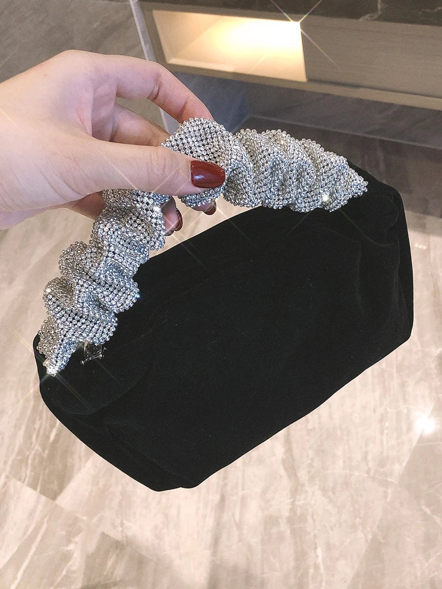 Mini Baguette Handbag, Ruched Handle Shoulder Purse, Elegant Velvet-Look Clutch Bag for Parties, Dates, Evening Outings & Everyday Style