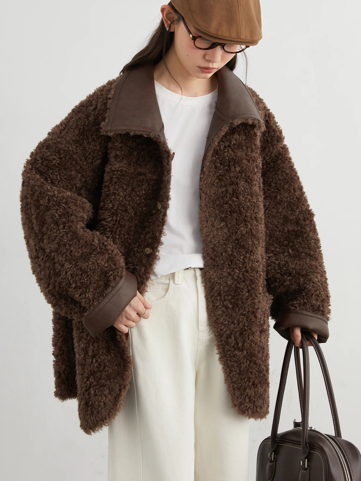 Reversible Faux Shearling Jacket, Double-Sided Coat with Button Front and Plush Teddy Fleece, Cozy Winter Outerwear