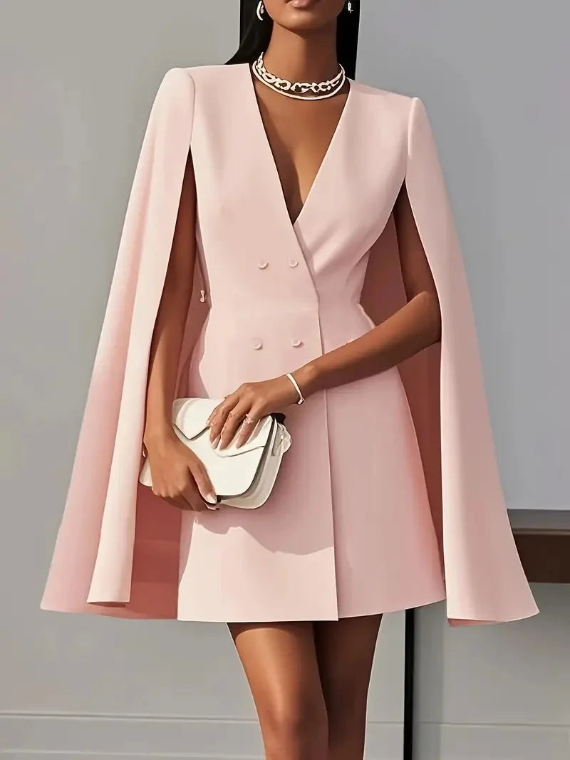 Blazer Mini Dress – Sleeveless Tailored Suit Dress with Notched Lapel and Flared Cape Silhouette for Parties, Events & Evening Wear