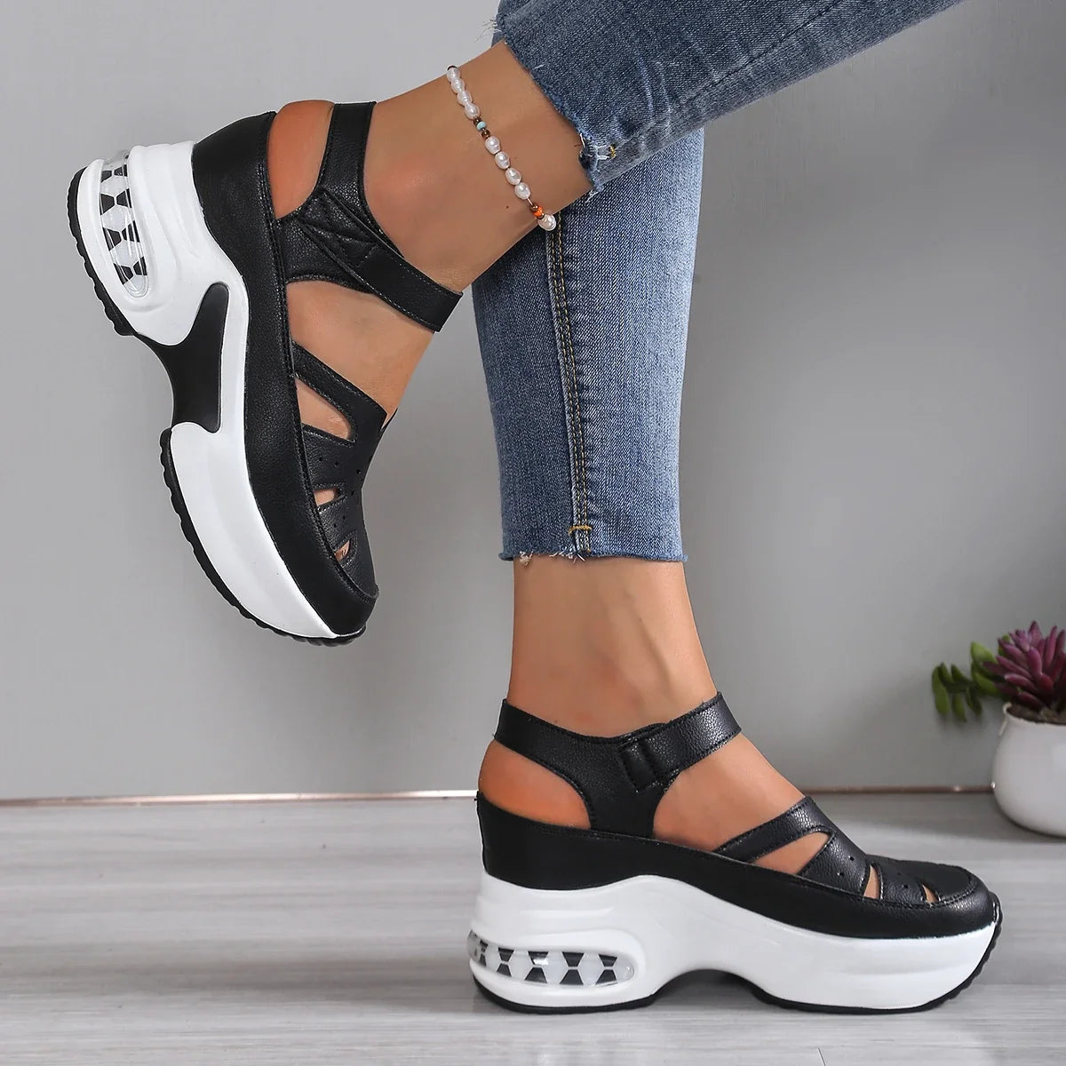 Mary Jane orthopaedic Platform Sneakers | Strappy Walking Shoes | Comfortable Casual Chunky Sole Sneakers