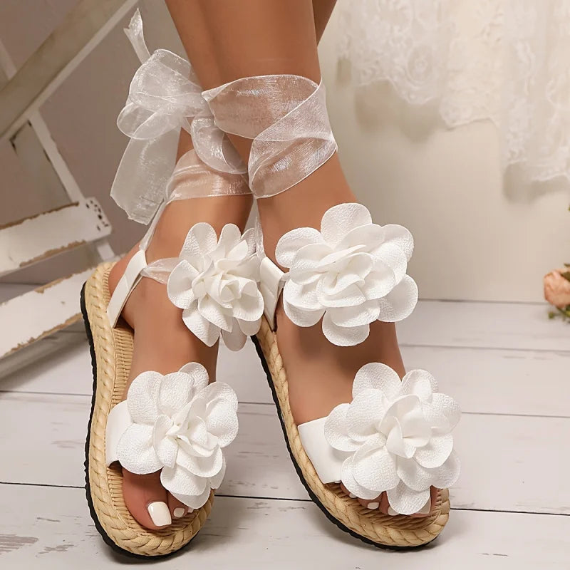 Floral Espadrille Sandals | Flower Ankle Tie Wedges | Romantic Summer Platform Shoes