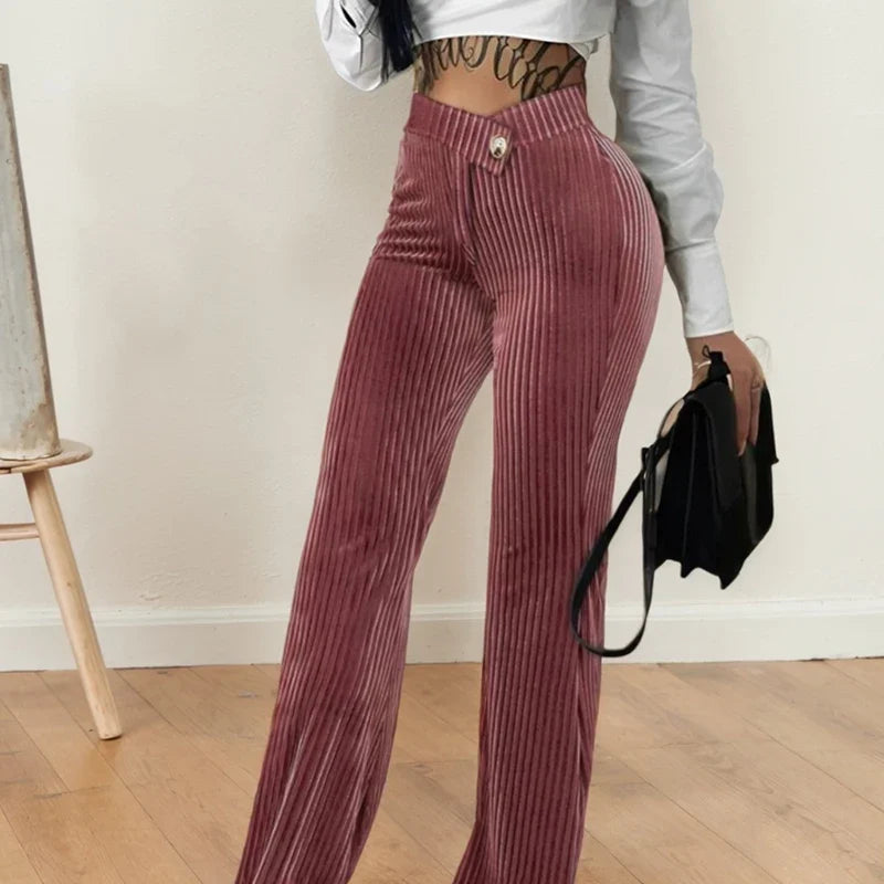 High Waisted Flare Pants Ribbed Knit Trousers Stretchy Bell Bottom Wide Leg Casual Lounge Streetwear Bottoms