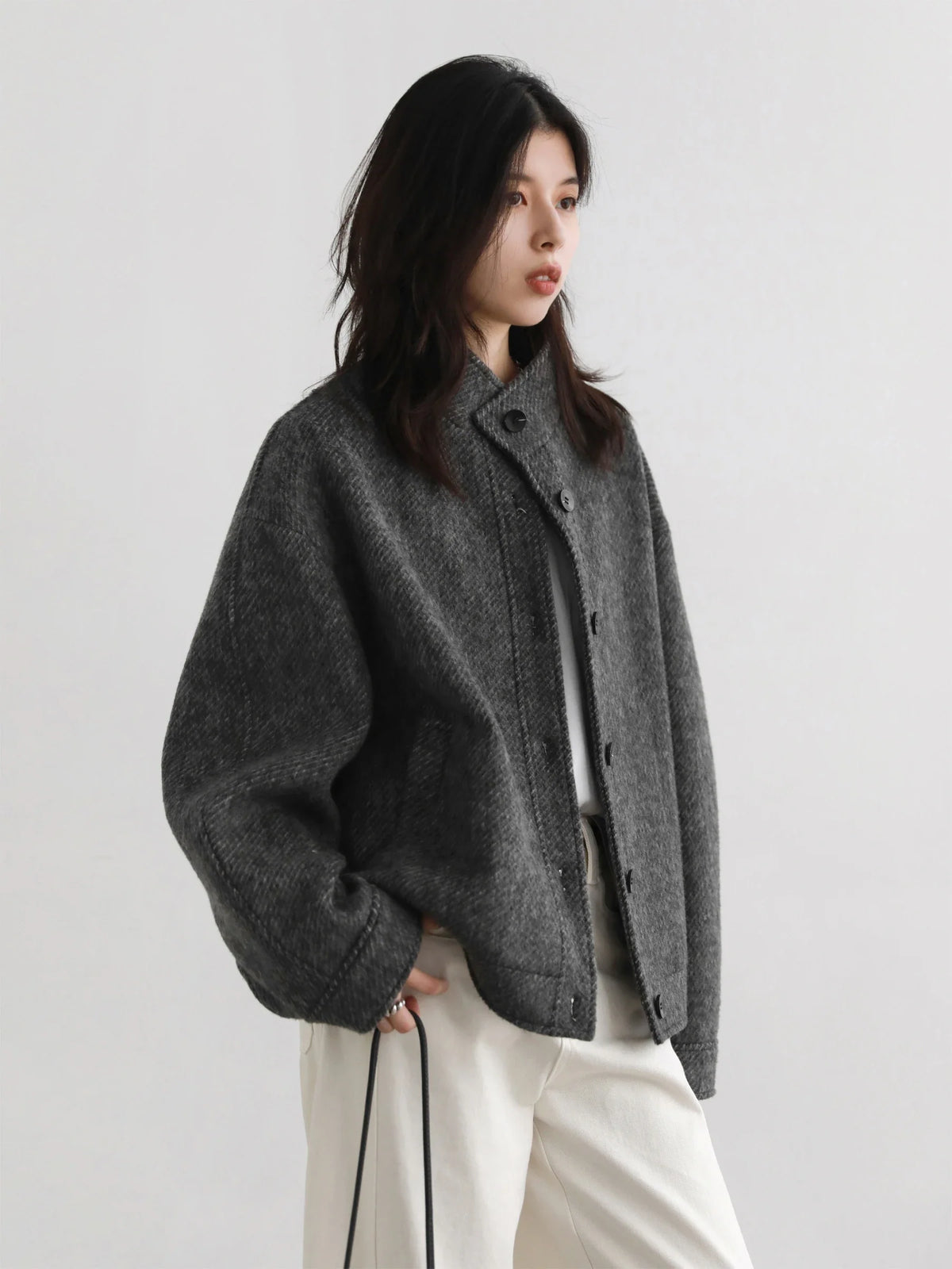 Oversized Button-Up Knit Jacket, Relaxed Fit Cardigan Coat with Balloon Sleeves, Textured Casual Fall Winter Outerwear