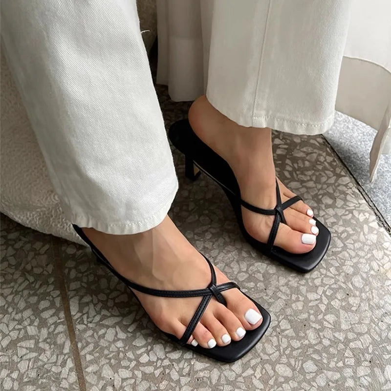 Minimalist Strappy Heels | Square Toe Slingback Sandals | Thin Strap High Heel Dress Shoes