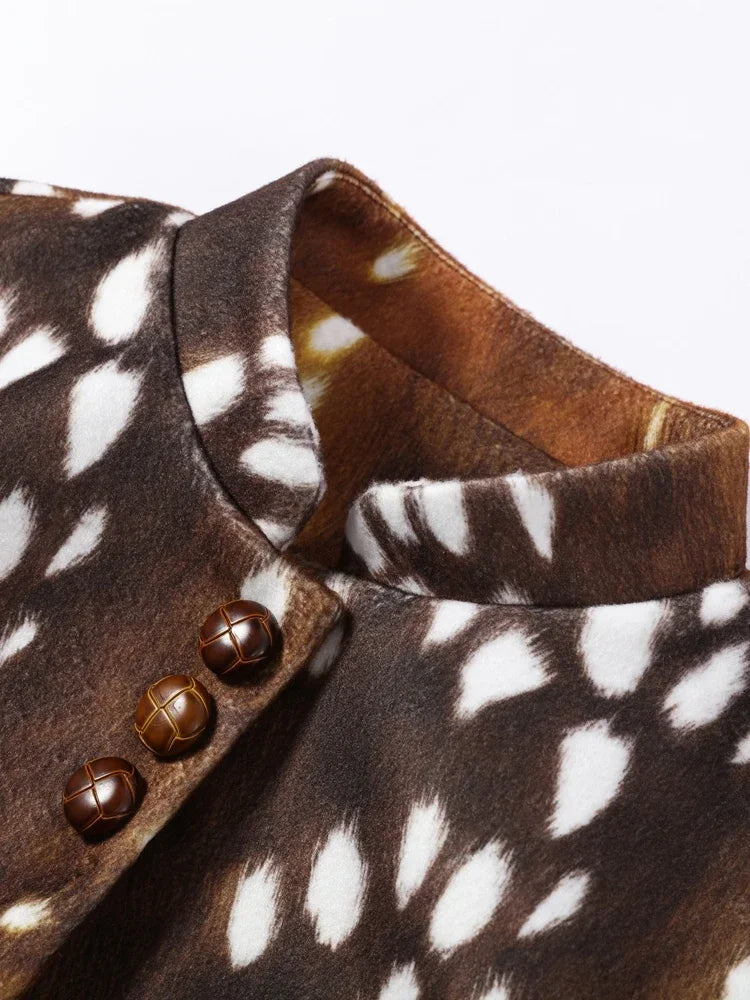 Faux Fur Cuff Jacket, Printed Button-Up Jacket with Plush Trim and Tailored Fit, Statement Chic Party Outerwear