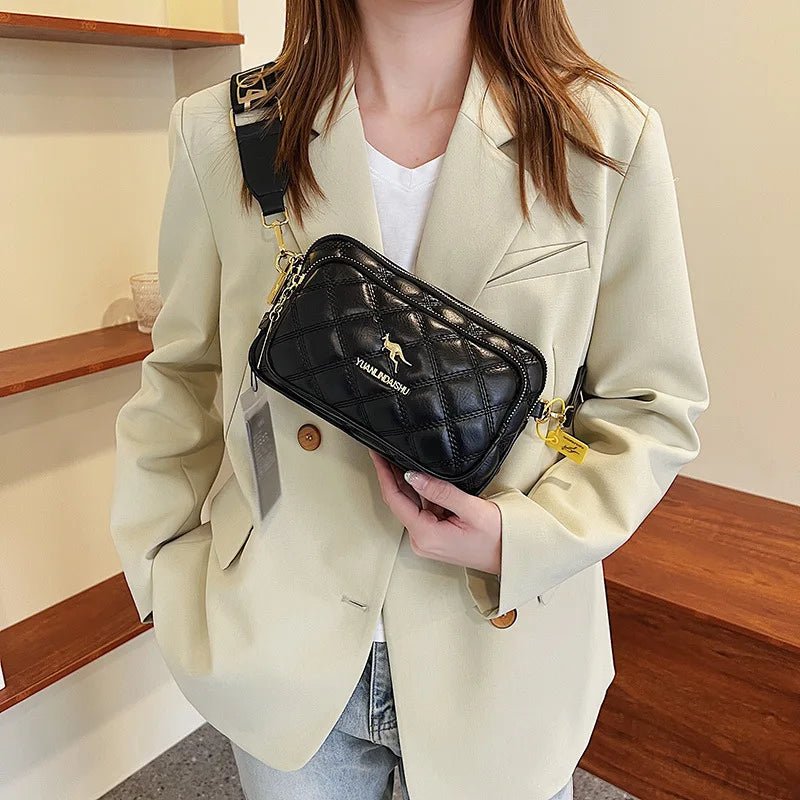 Quilted Crossbody Bag, Mini Shoulder Handbag with Adjustable Wide Strap, Compact Padded Camera Style Purse for Travel, Shopping & Everyday Use