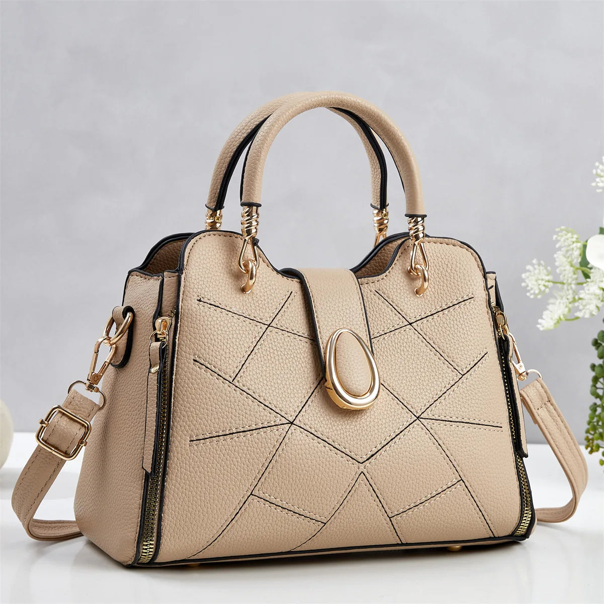 Quilted Top Handle Handbag, Structured Shoulder Satchel with Adjustable Crossbody Strap, Elegant Everyday Purse for Work, Shopping & Travel