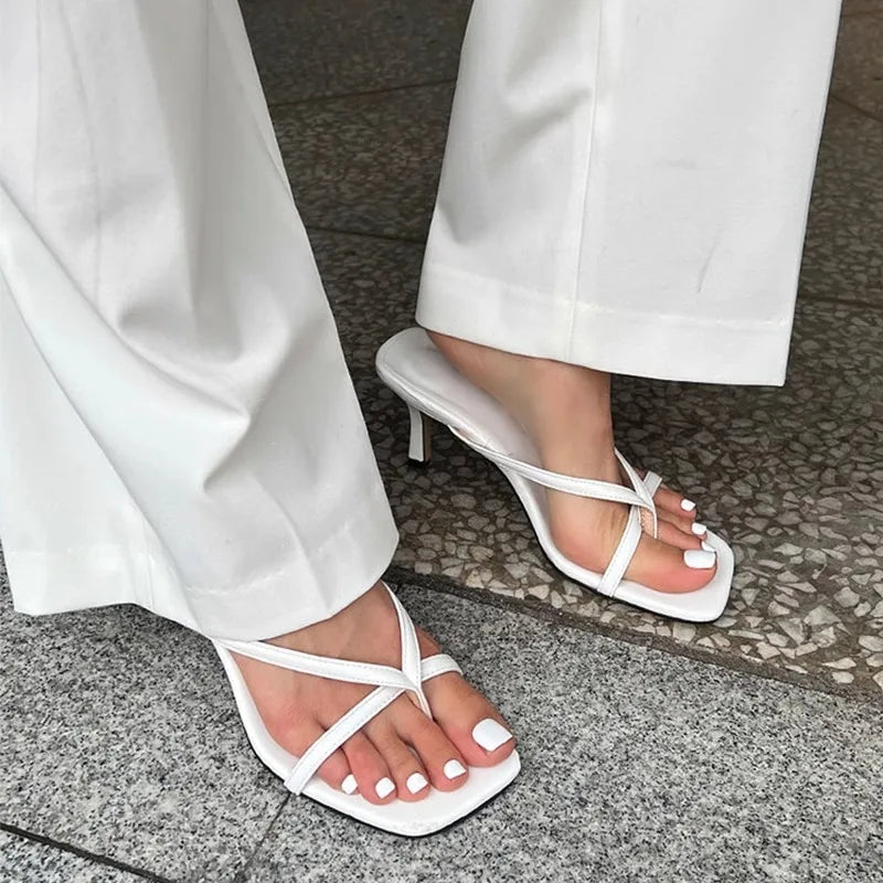 Minimalist Strappy Heels | Square Toe Slingback Sandals | Thin Strap High Heel Dress Shoes