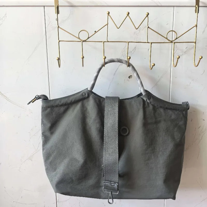 Minimalist Canvas Tote Bag, Large Shoulder Handbag with Striped Handles, Casual Everyday Carryall Purse with Secure Strap Closure