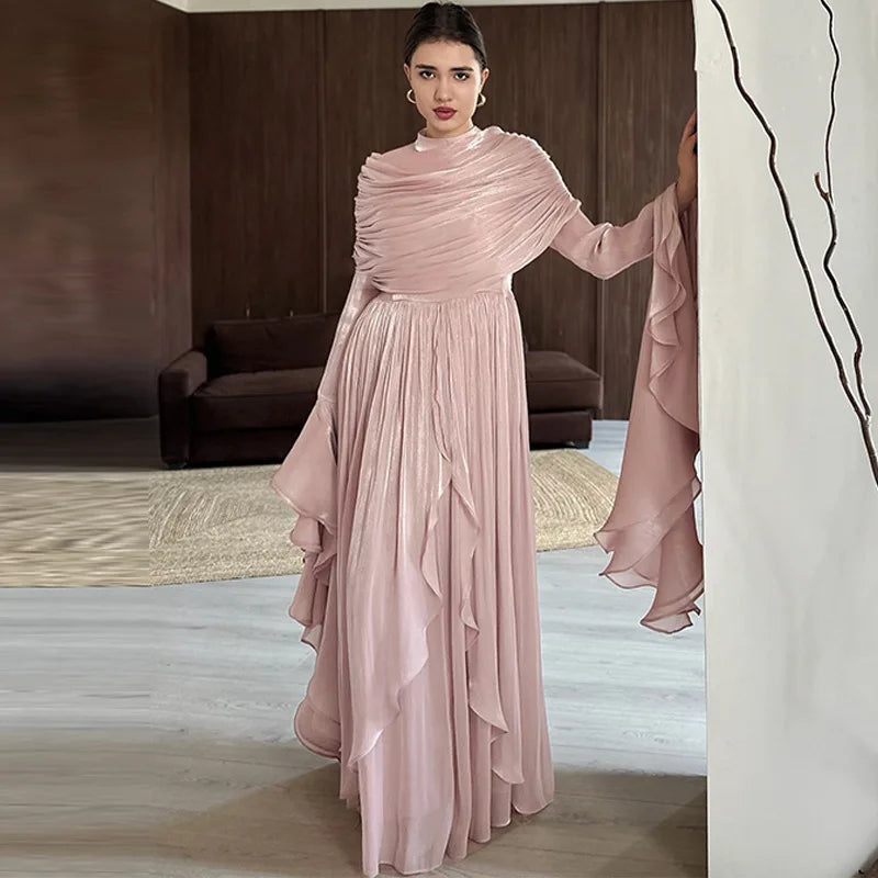 Dubai Women Dress Abaya Pleated Muslim Jalabiya Ramadan Vestidos Largos Islam Party Dresses Arab Long Robe