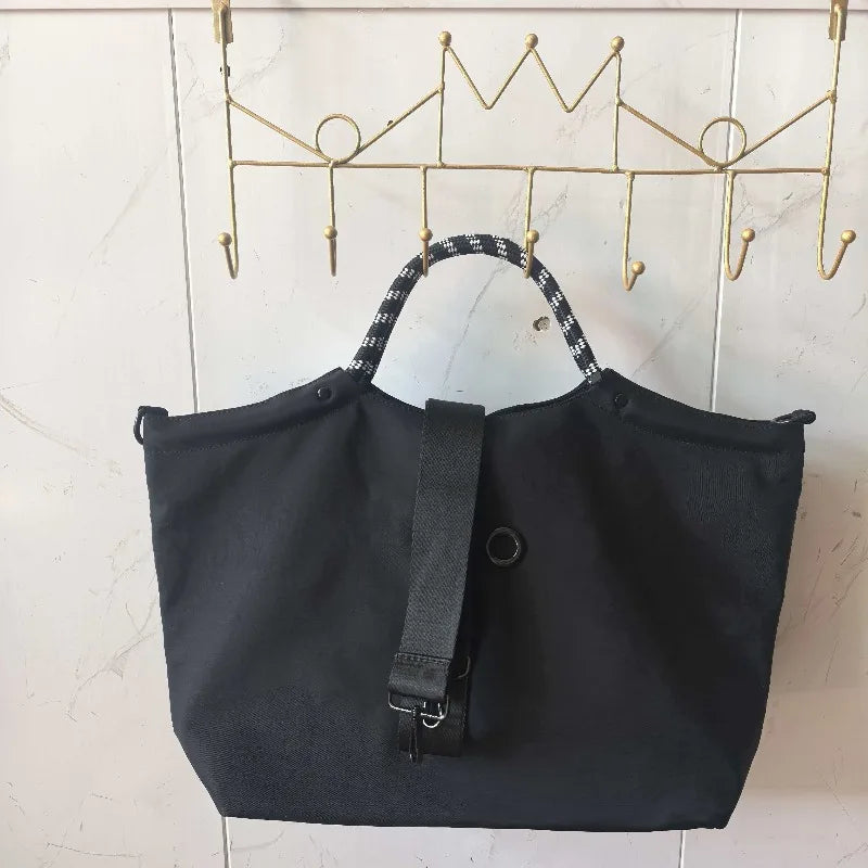 Minimalist Canvas Tote Bag, Large Shoulder Handbag with Striped Handles, Casual Everyday Carryall Purse with Secure Strap Closure