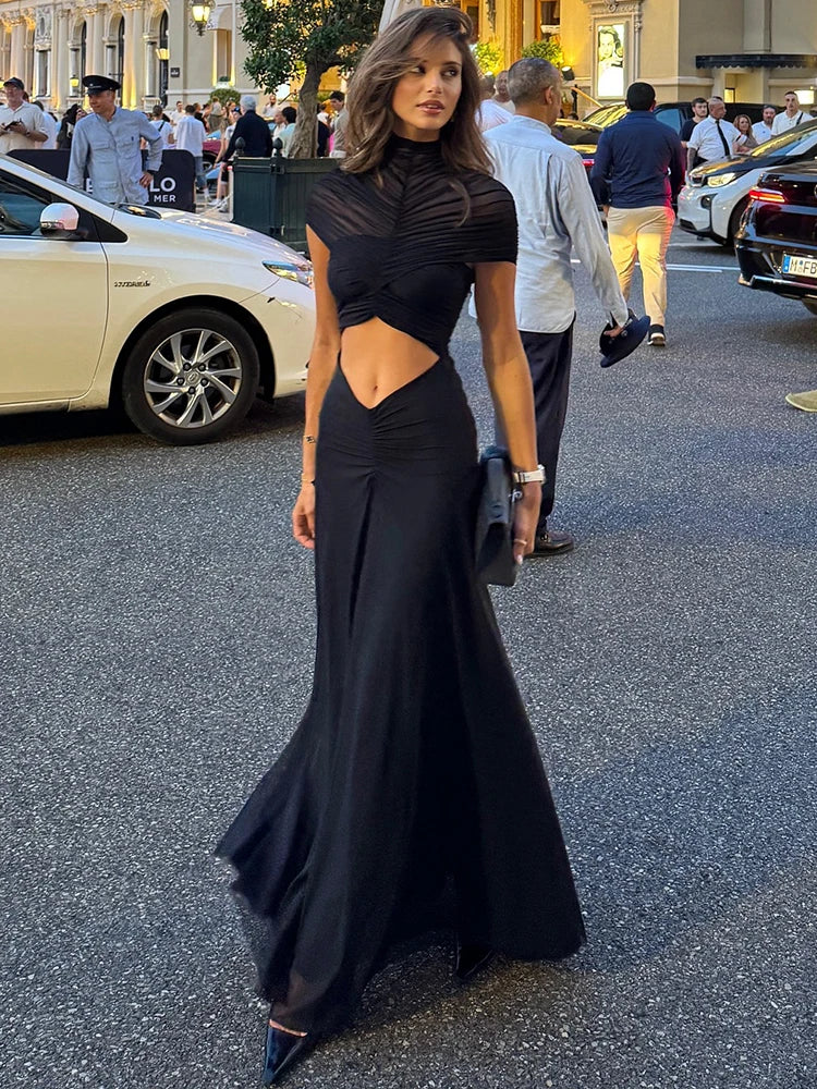 Mermaid Maxi Dress – Long Sleeve Top and High Waist Floor-Length Skirt Set with Fitted Silhouette and Flared Hem for Evening Events