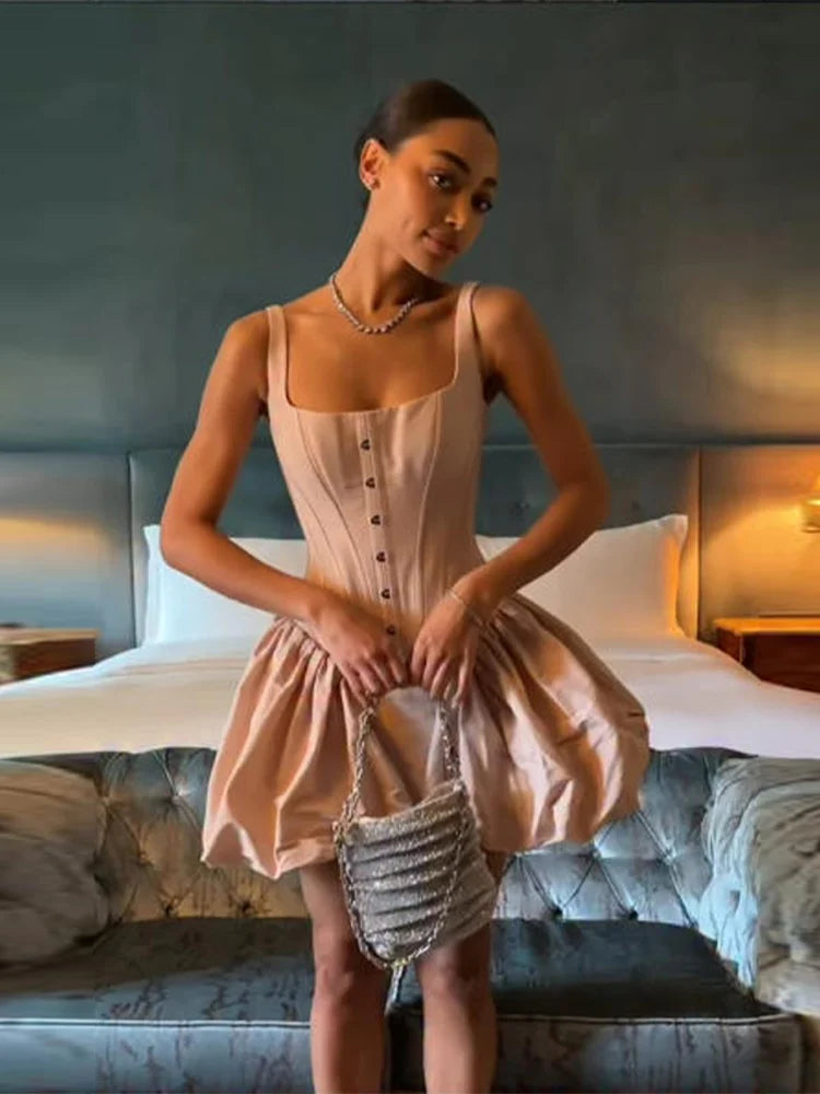 Satin Mini Dress – Spaghetti Strap Cowl Neck Dress with Draped Bodice, Defined Waist and Flared Skirt for Date Nights & Special Events