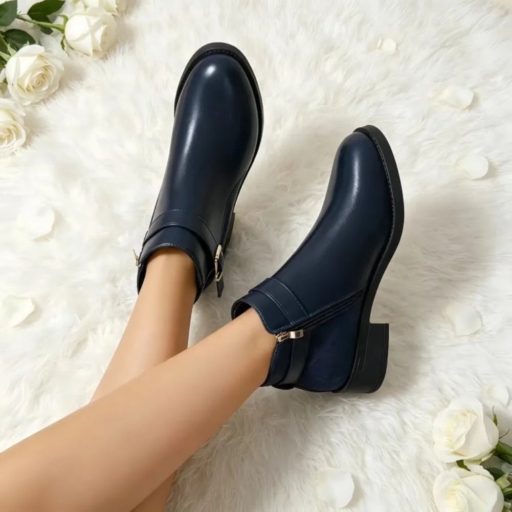 Buckle Ankle Boots | Low Block Heel Zip-Up Booties | Classic Casual Winter Boots