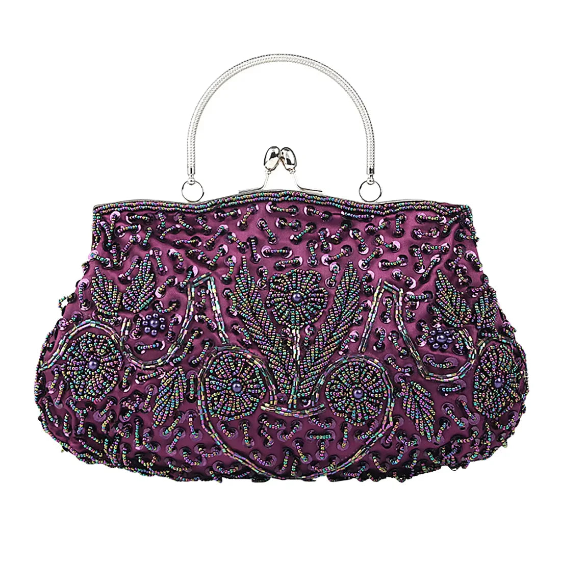 Beaded Frame Handbag, Intricate Embroidered Evening Purse with Ornate Floral Pattern & Top Handle, Elegant Clutch for Weddings & Parties